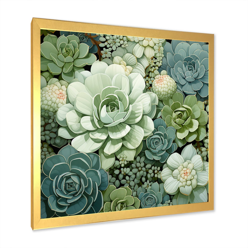 «Green Succulents Flowers Serene Succulents IV», art mural, H 24 po x l 24 po x P 1 po, Cadre doré simple