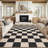 Modern Checkerboard Machine Washable Rug Non Slip, Soft Non Shedding Carpet, Foldable Low Pile Floor Covering, Indoor Printed Accent Mat for Living Room Bedroom-1214147986