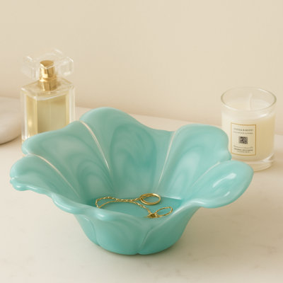 Swirl Flower-Shaped Decorative Bowl - Modern Glass Accent Bowl -  Elegant Home Decor Centerpiece for Dining or Coffee Table Display - Blue