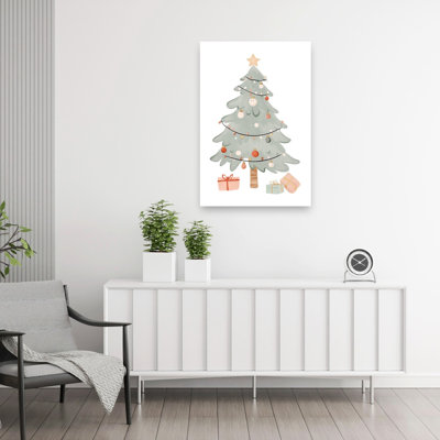 Modern Christmas Tree Presents Minimalist Modern Abstract Christmas Tree Winter Landscape Wall Art Print by Mathieu - Wrapped Canvas Print