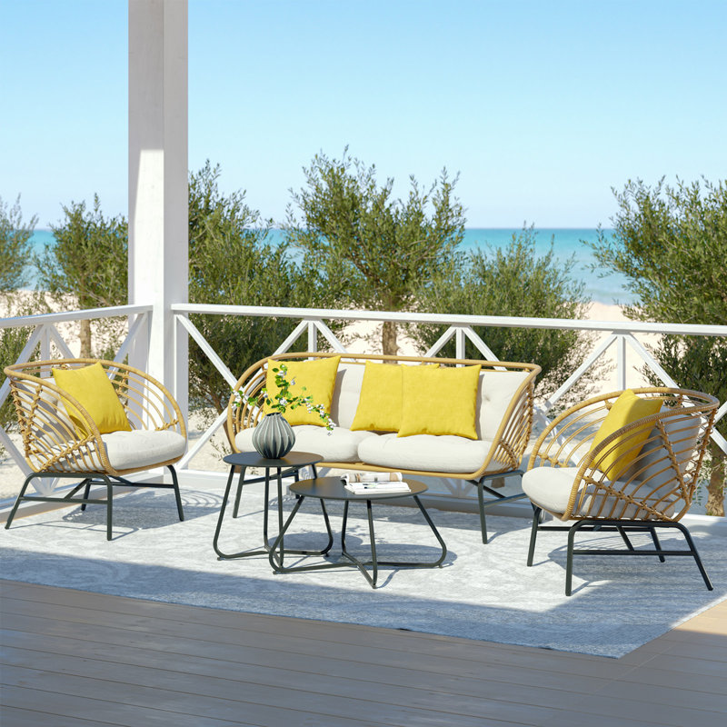 Outdoor 5-piece Wicker Patio Set With Loveseat