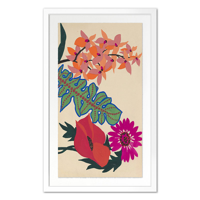 Untitled Framed Acrylic Painting Print, White Single Picture Framed