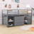 Iago Kids Low Twin 3 Drawers Wood Loft Bed with Rolling Portable Desk and Shelves-1551077185