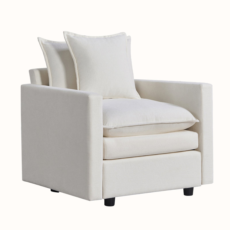 Chenille Fabric Living Room Armchair, White Chenille