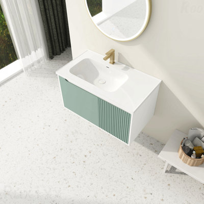 36 '' Wall-Mounted Bathroom Vanity With Ceramic Sink, Bathroom Vanity With Soft Close Door
