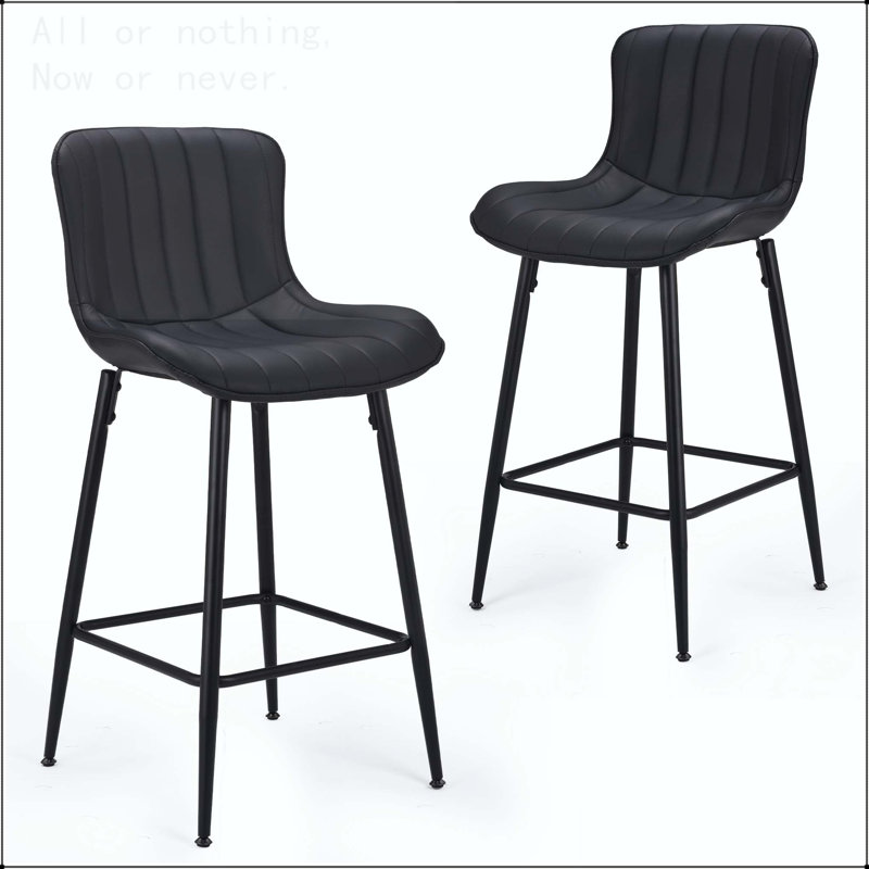 Counter Height Bar Stool Set with Faux Leather Upholstery and Chrome Base, Black