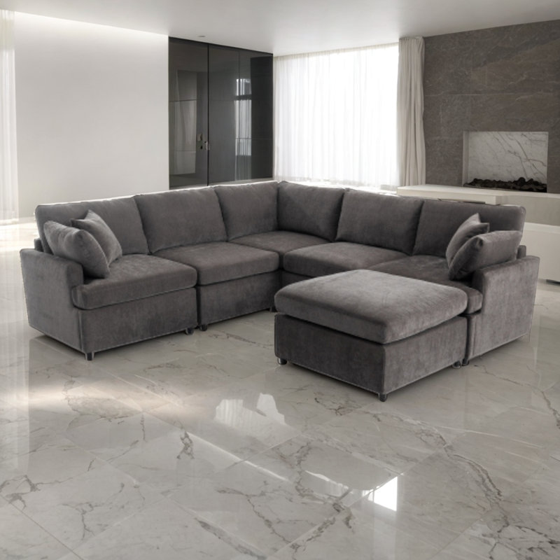 Shehorn Upholstered U-Shaped Sectional Symmetrical, Gray Polyester