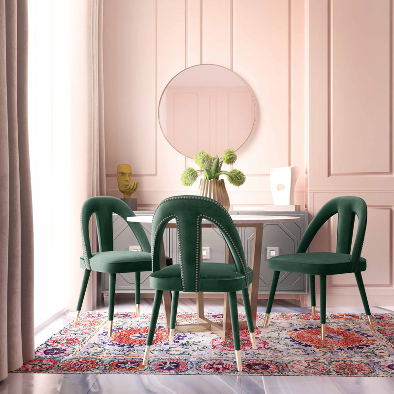 Chaise d'appoint en velours de bois massif avec dossier à lattes, Velours vert boisé