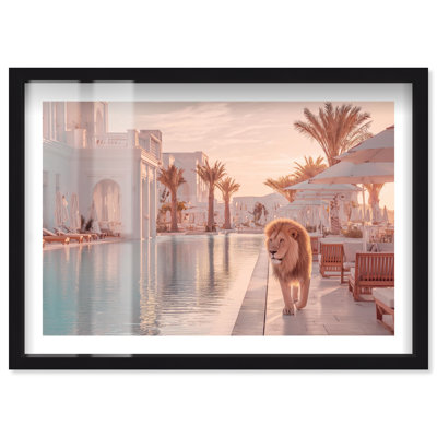 «Lion at the Resort», impression murale rétro par Notoriart, cadre noir, 24 x 16