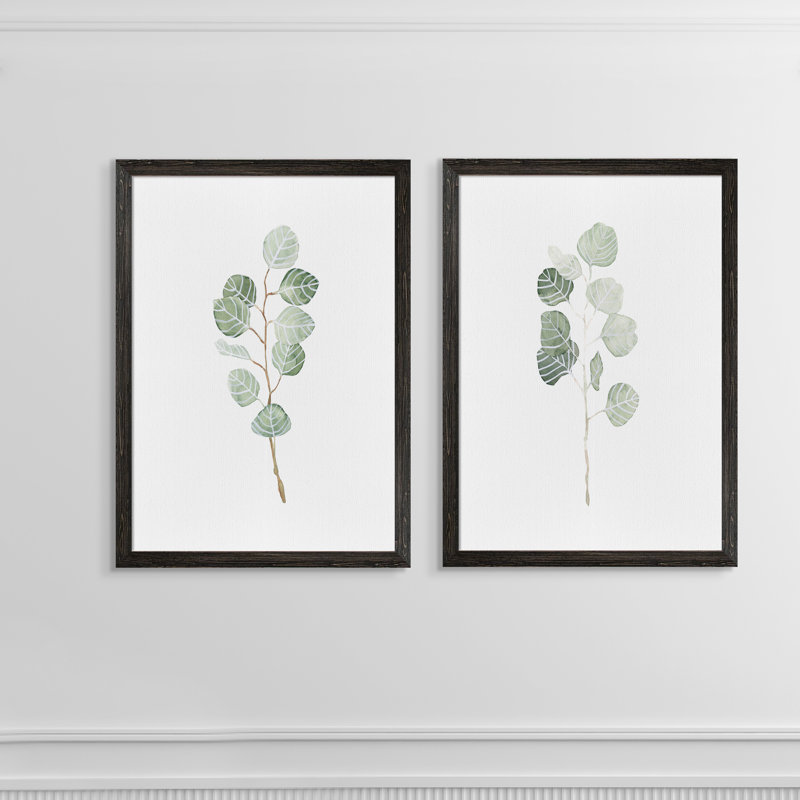 «Soft Eucalyptus Branch III» par Vincent Van Gogh - ensemble de 2 reproductions d'art encadrées, Toile avec encadrement ébène
