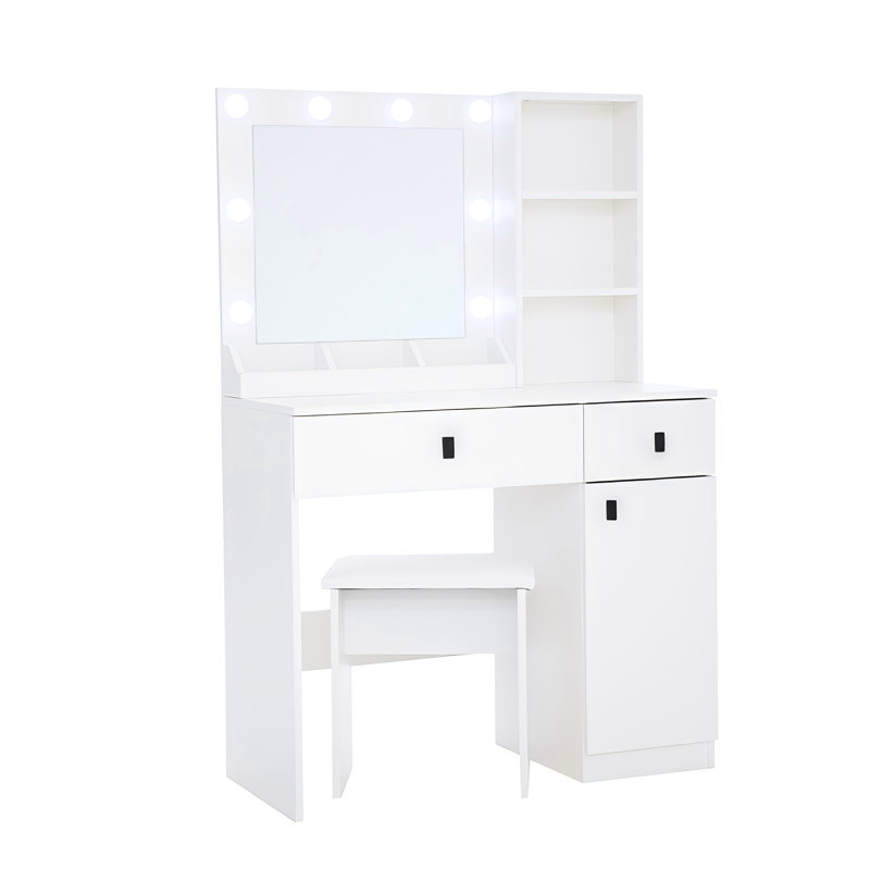 Vanity Desk with Lights, Vanity Set with Mirror,  for Bedroom, White