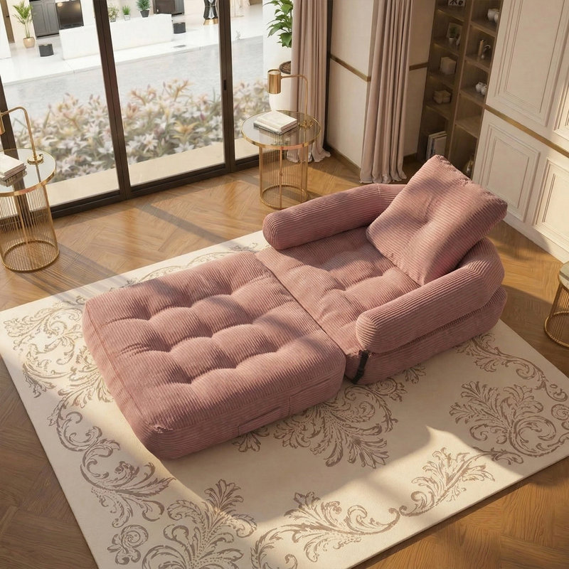 Canapé-lit désossé comprimé, design 2-en-1, style minimaliste., Rose