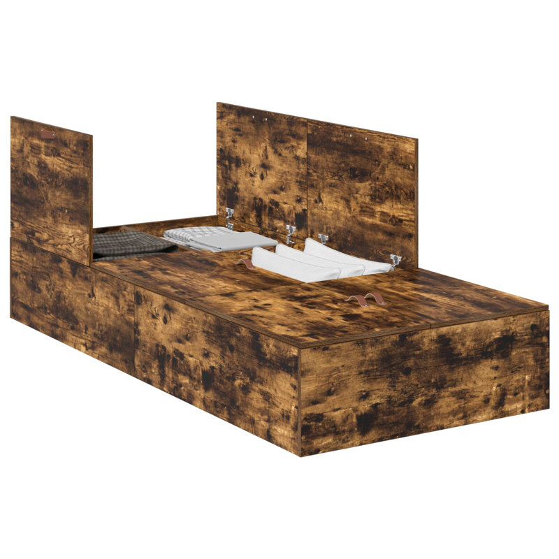 Storage Bed Frame, Smoked Oak, 90 x 190 cm