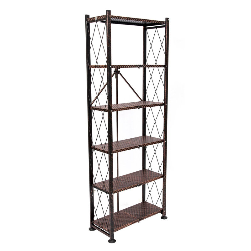 Origami Foldable 6-Shelf Classic Stamped Steel Bookcase, Brown