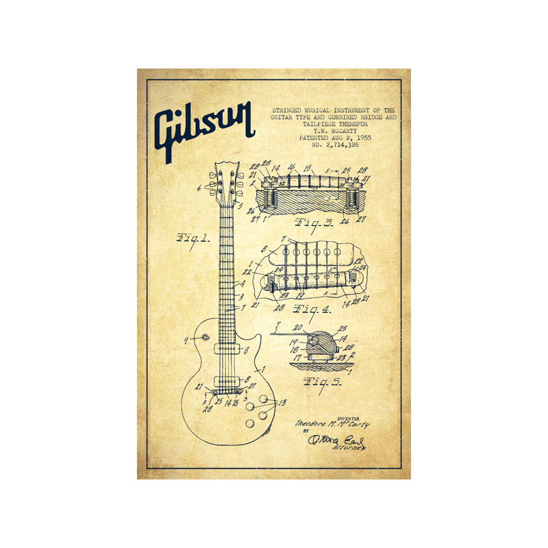 Gibson Guitar - Print on Canvas, 66.04 cm H x 45.72 cm W x 1.91 cm D, No Frame