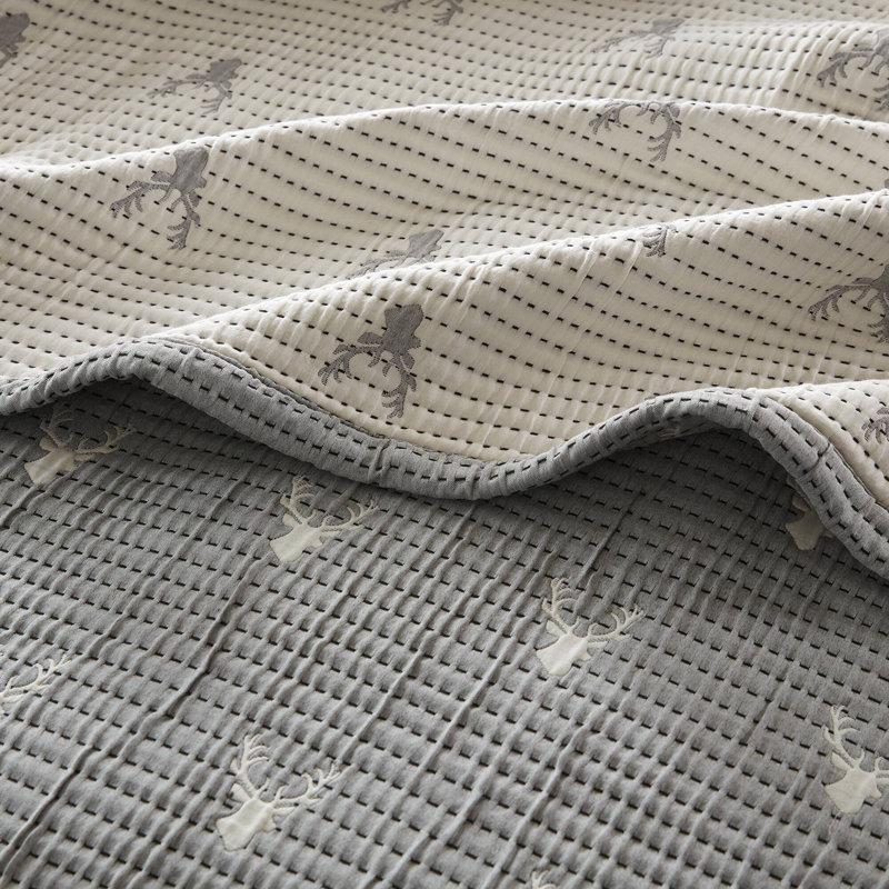 Ensemble de literie rustique Keystone, couvre-lit en polyester gris, réversible pour un confort toutes saisons