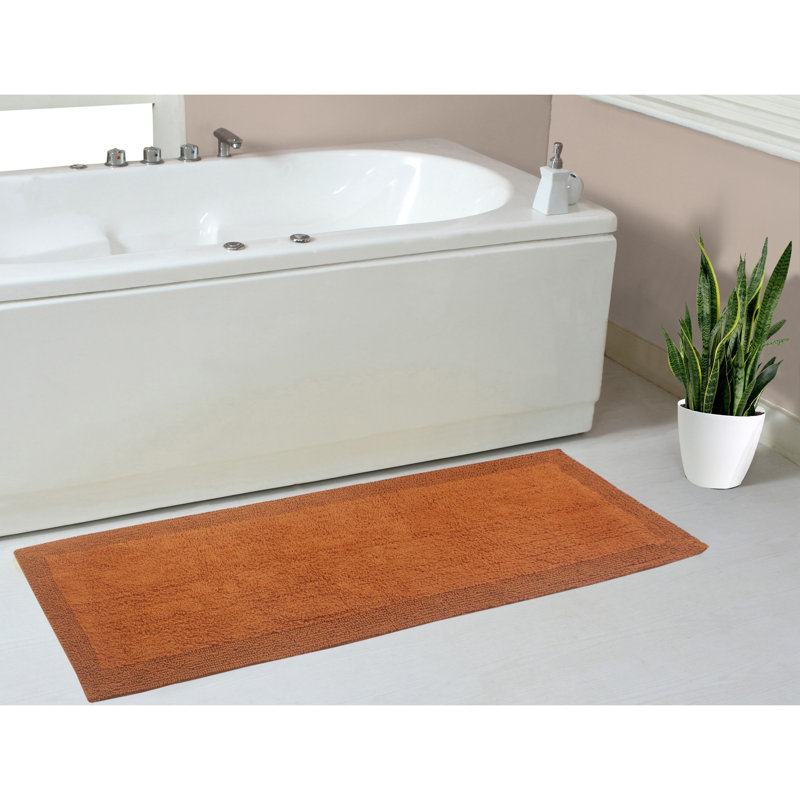 Bruss Luxury Solid Color Bath Rug Reversible, Terracotta, 21" W x 54" L
