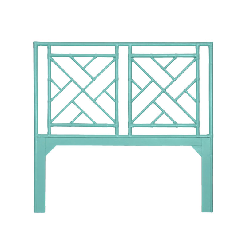 Cowden Geometric Rattan Headboard, Queen, Turquoise