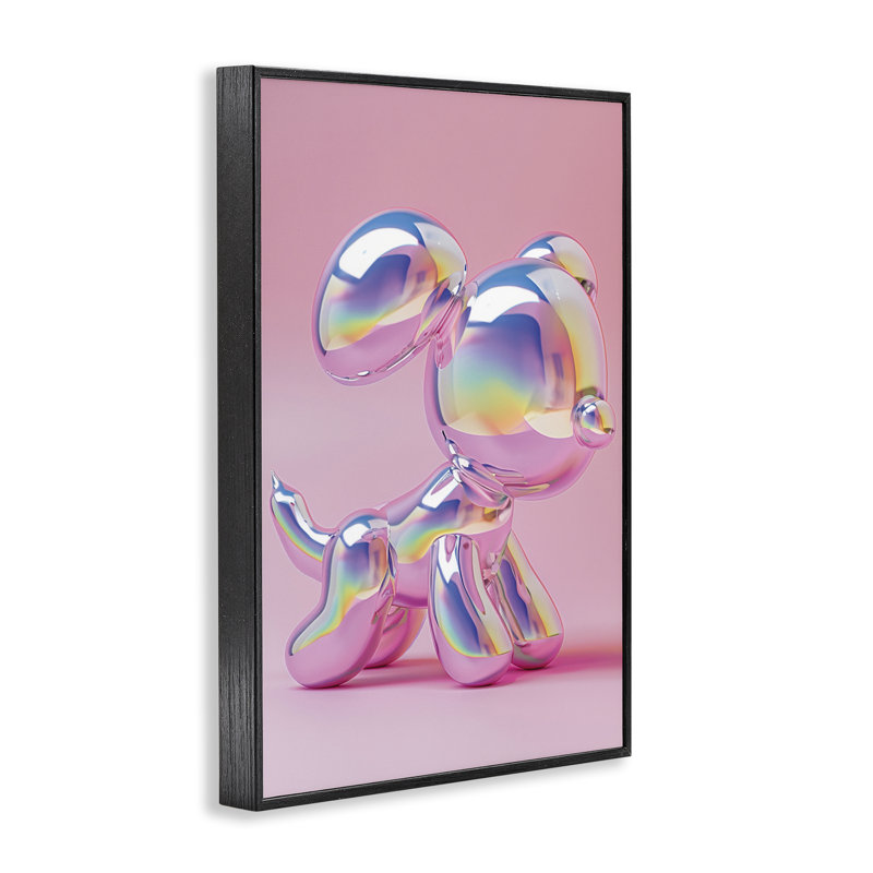 Giclée encadrée de chien rose et irisé tendance, design par LSR Design Studio, H 18 po x l 12 po, Giclée encadrée noir minuit