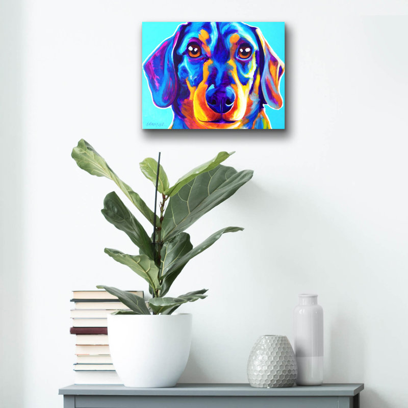 «Dachshund - Oscar» par Dawg Painter, H 12 po x l 16 po x P 0,13 po