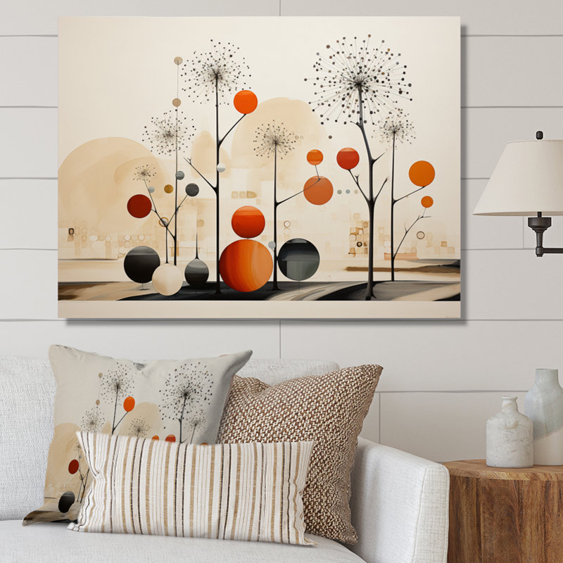 Beige beige Mid Century Minimalist Oasis, reproduction d'art sur toile, 24" H x 32" W, Toile tendue