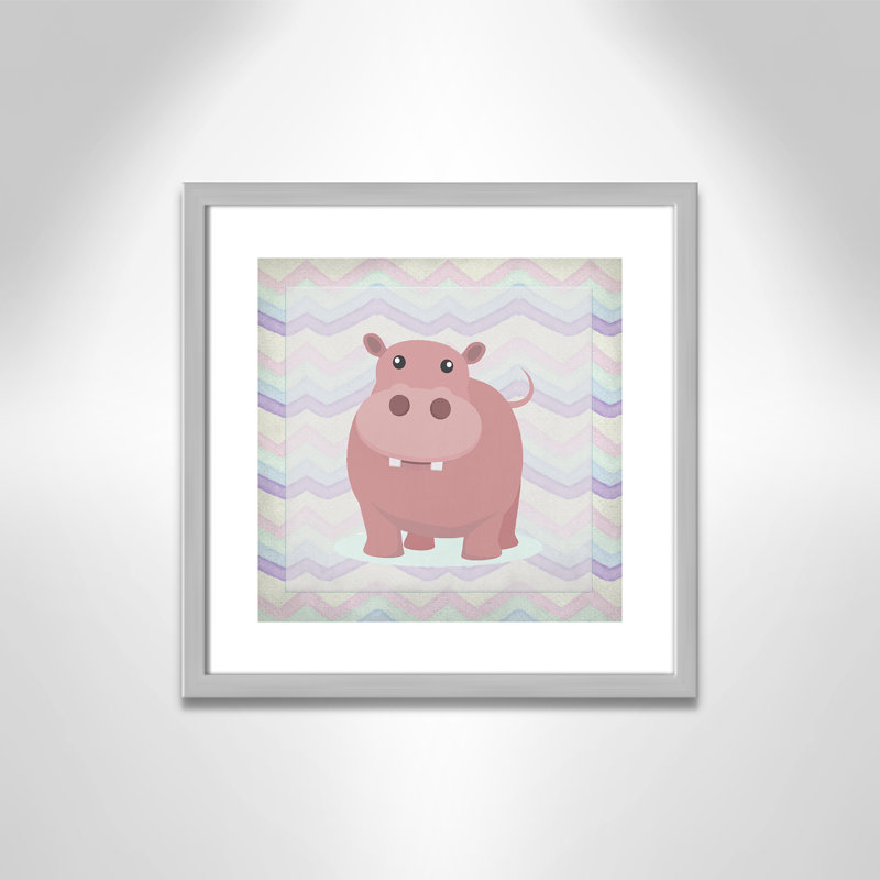 Pink Hippo Time' Wall Decal, Silver Box Framed, 16" H x 16" W x 1.18" D