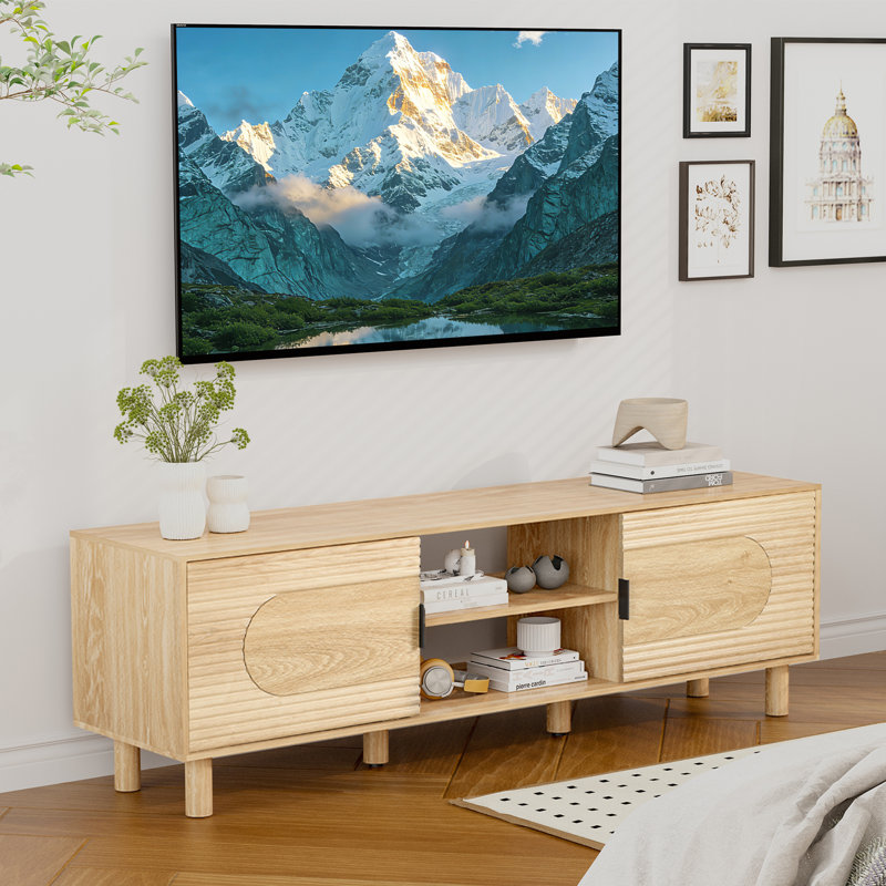 62" TV Stand with Sliding Door, Yellow