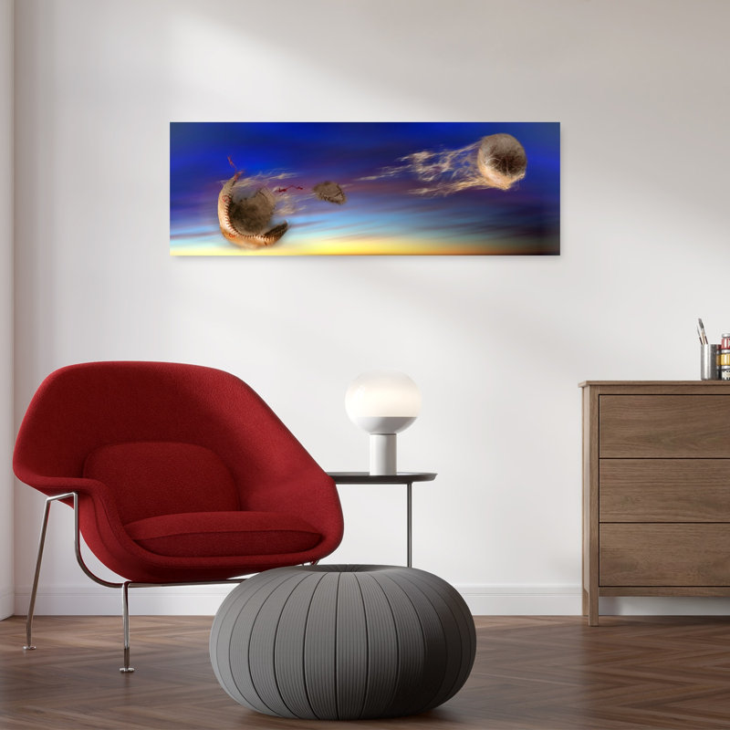Baseball Coming démont in Space Abstract Contemporary Landscape Nature, art mural, H 12 po x l 36 po