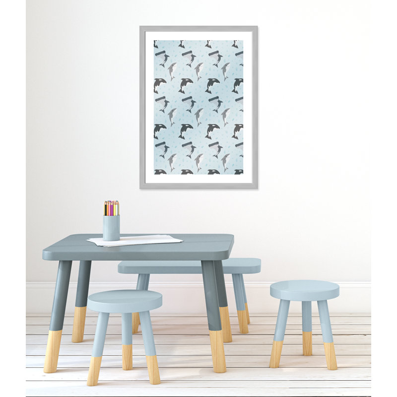 «Happy Fish», impression sur papier, H 24,5 po x l 20,5 po x P 0,6 po, Encadré plat argent
