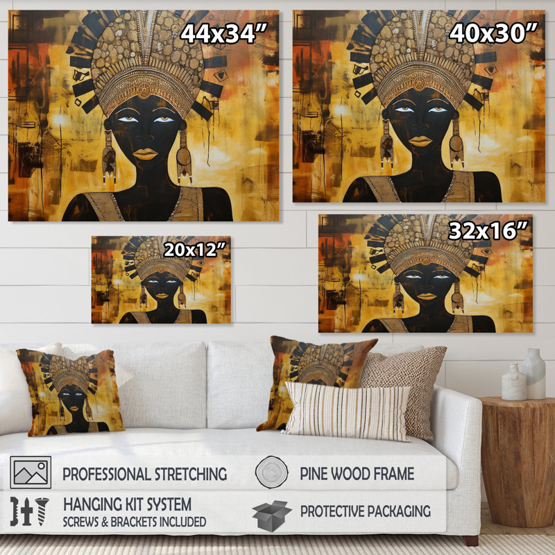 «Graces African Warrior Queen» sur toile, H 30 po x l 40 po x P 1,5 po, Cadre naturel flottant
