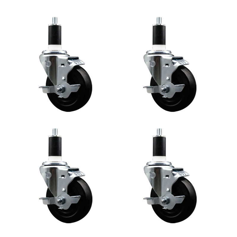 Ensemble de roulettes extensibles pivotantes en caoutchouc souple de 4 pouces de 1 3/8 po avec frein SCC