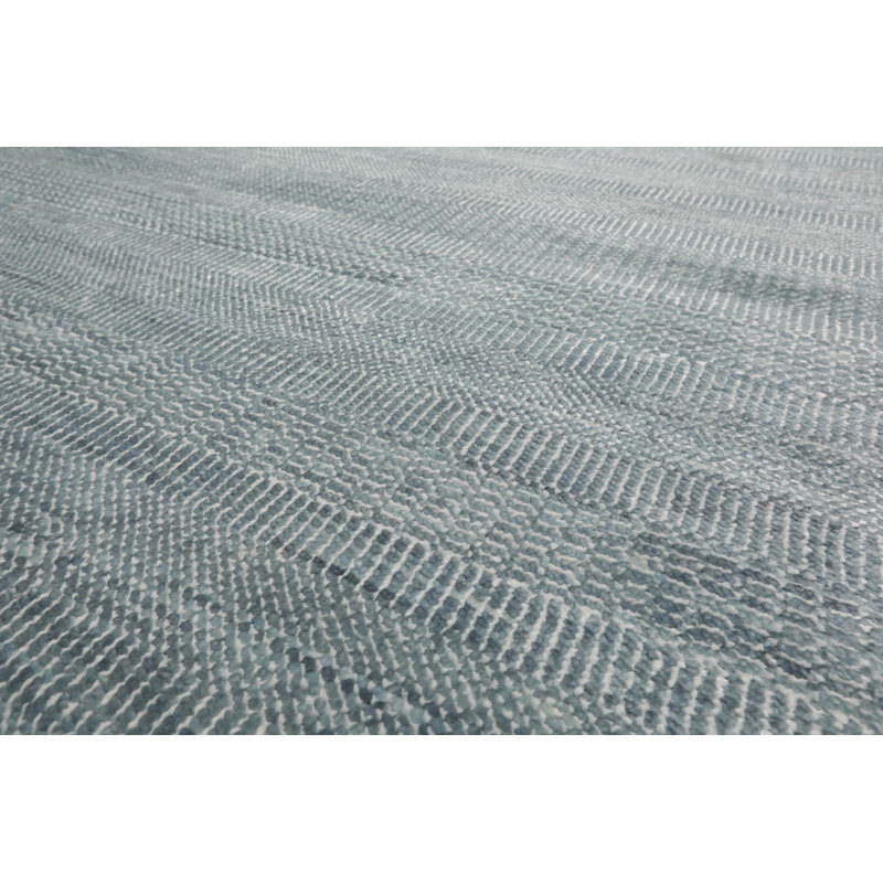 Tapis en laine et soie noués à la main, Ivoire / Bleu, Rectangle 9 pi x 12 pi