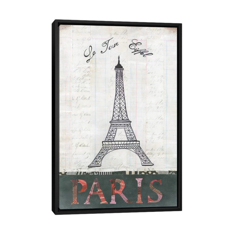 « la tour eiffel », impression sur toile tendue, H 26 po x l 18 po x P 1,5 po, Toile avec cadre noir, Pas de tapis