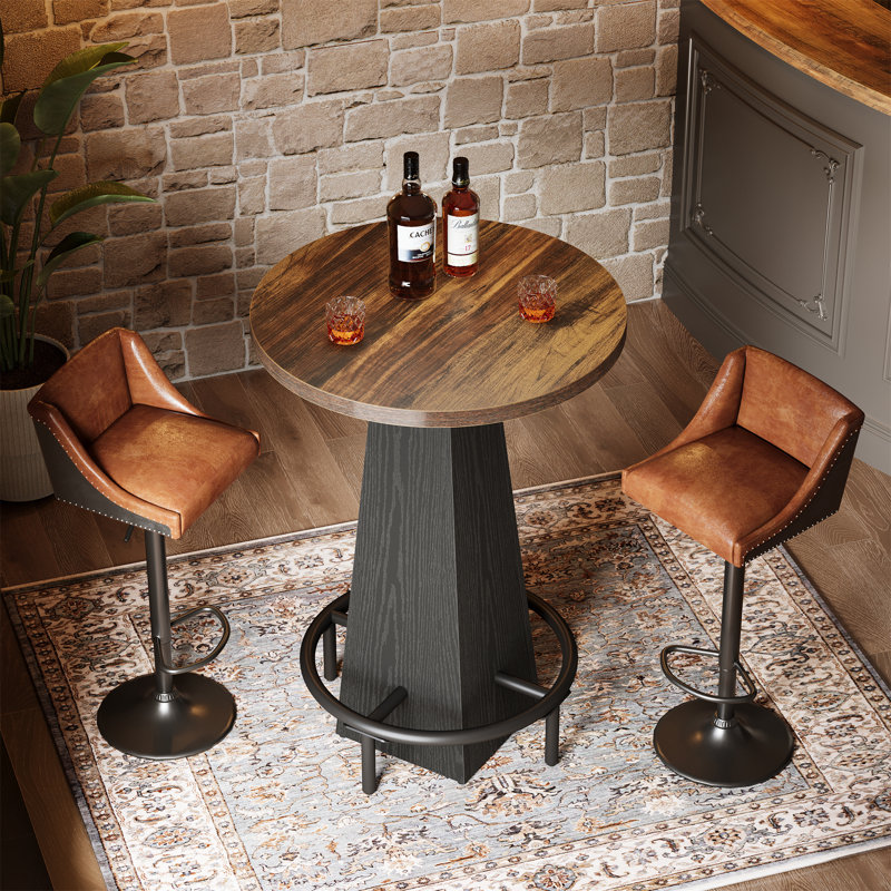 37.4" High Top Bar Table With Footrest (table Only), Brown/Black