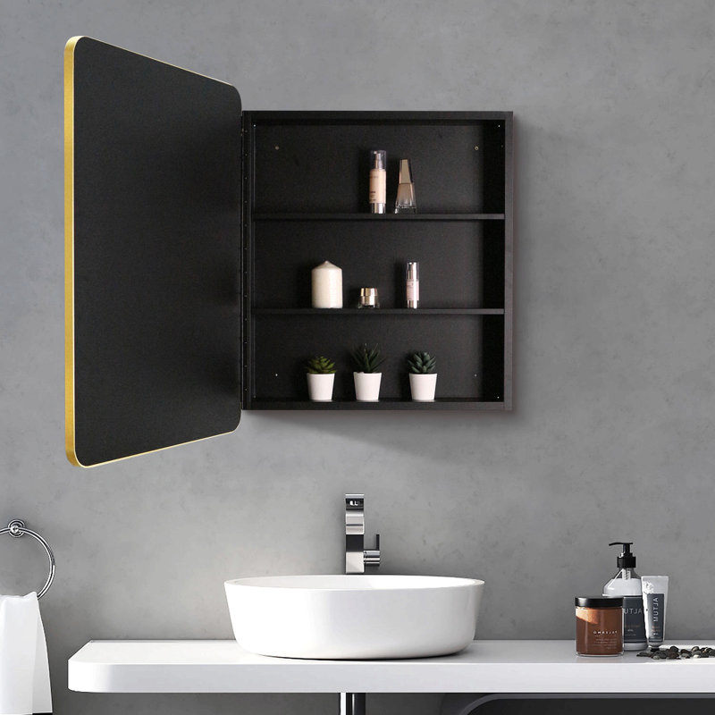 Armoire à pharmacie murale ou encastrable 20 po x 28 po avec miroir, Doré