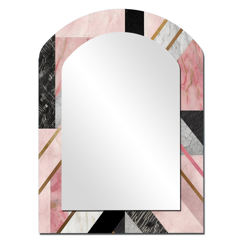 Marble Granite Agate With Touches Of Gold XIV - Geometric Arch Decorative Mirror, Modern Asymmetrical Large Wall Mirror, Printed Metal Art