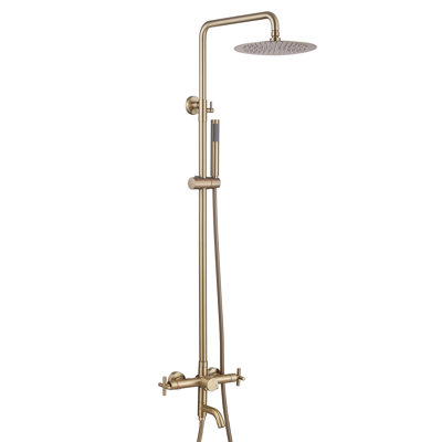 Système de baignoire et de douche mural en laiton massif à 3 fonctions avec pomme de douche à effet pluie, douchette à main et bec de lavage des pieds