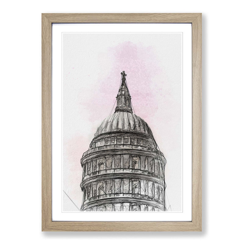 St. Paul's Cathedral Sketch in Abstract - Picture Frame Drawing Print, 87cm H x 62cm W x 2cm D, Oak Framed
