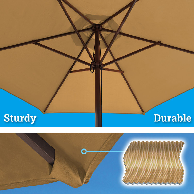 Parasol pour terrasse de jardin de 7,5 pi et 6 côtes avec poulie et parasol, Tanné