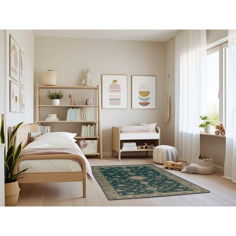 Machine Washable Overdyed Blue Area Rug, Rectangle 4' x 6'