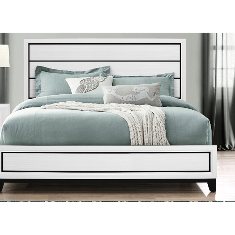 Lit double Mirage blanc, fabrication durable avec tête de lit à panneau, lit à profil bas contemporain, pieds fuselés et expérience de sommeil élégante