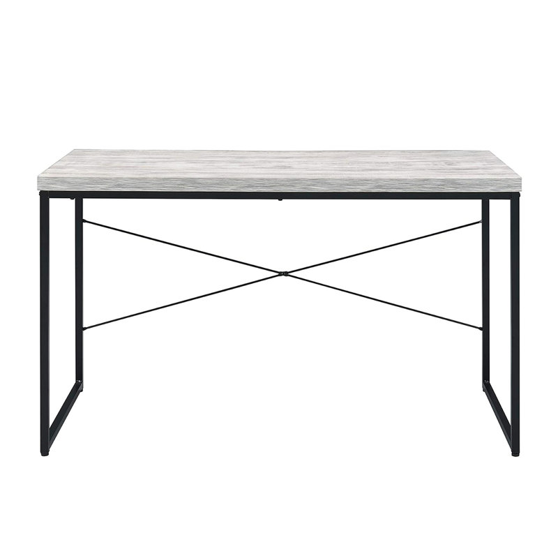 Bureau d'écriture rectangulaire en faux béton, Blanc/Noir