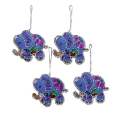 Figurine suspendue en laine de feutre cerulean éléphants