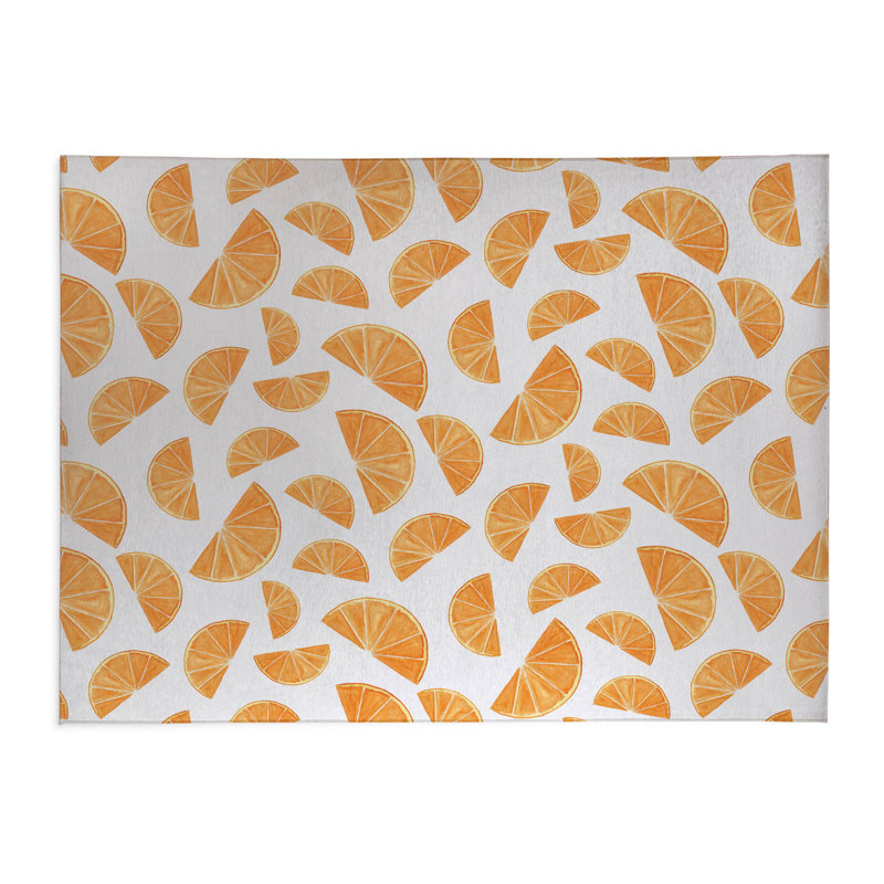 Tapis de cuisine antidérapant Summer Oranges, Blanc, Rectangle 5 pi x 7 pi