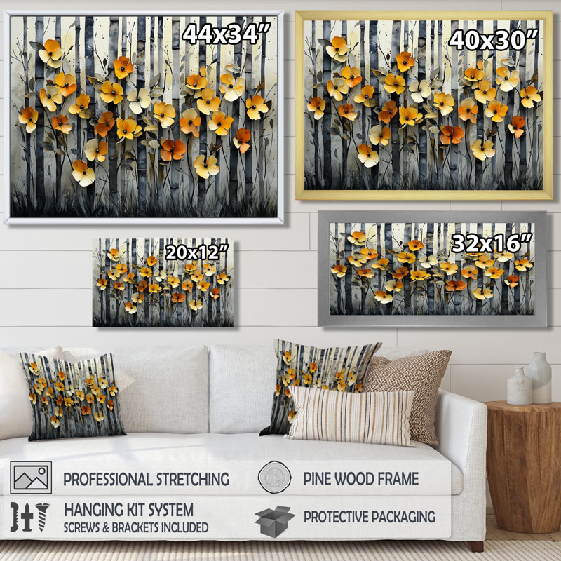 «Geometric Bambo Forest Horizon II», art mural en bambou, Cadre flottant, H 16 po x l 32 po, Crème, crème