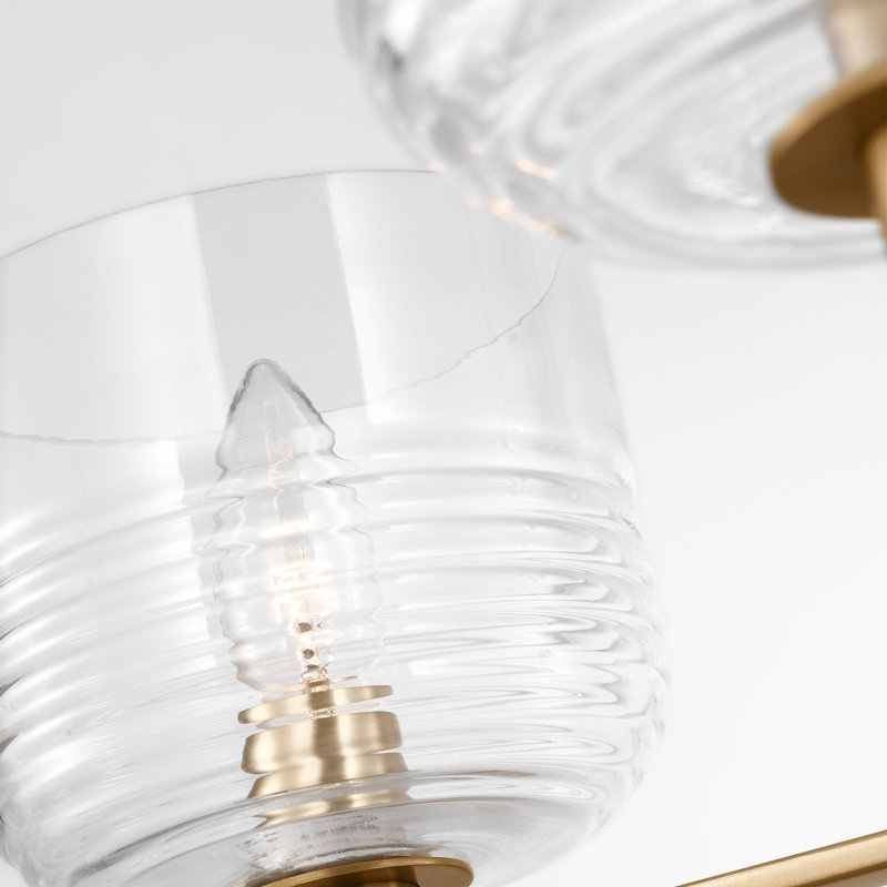 Lochdale Dining Room Chandelier With Clear Ribbed Shade, 10.25" H x 33.875" W x 33.875" D, Satin Brass, 6 Lights