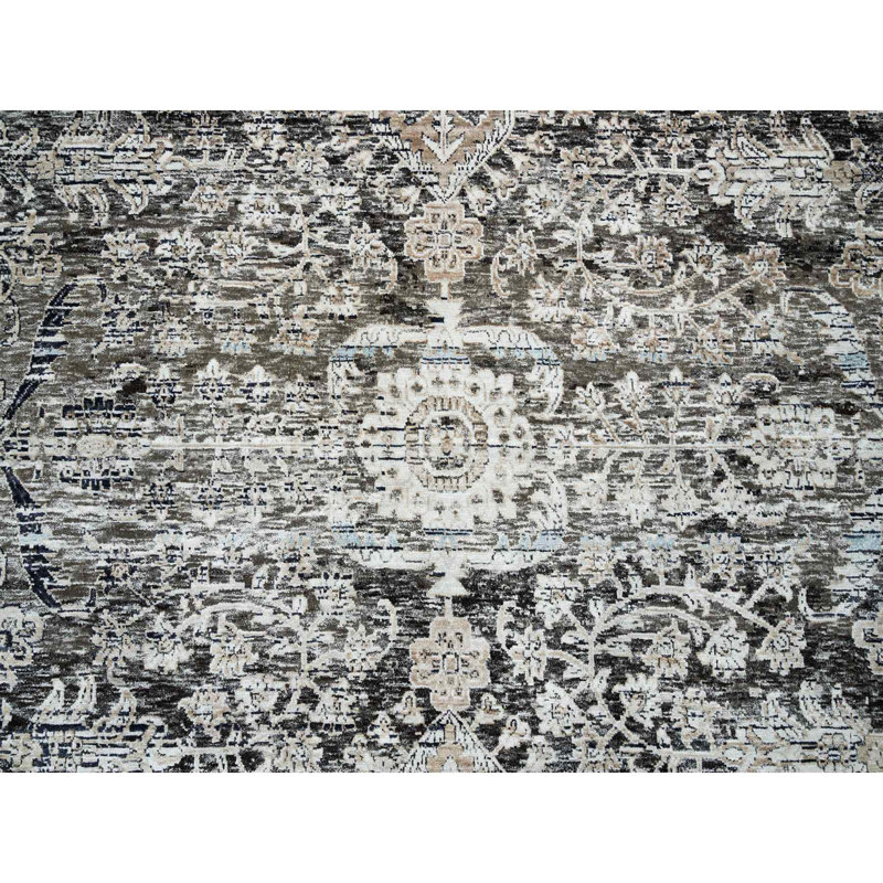 Tapis gris en laine et en soie texturé noué à la main 11 pi 9 po x 12 pi 3 po DBDE52055F0E4484AC0B285B171BB2B2