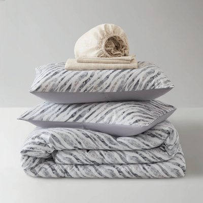 -Piece Queen Bedding Sets, Grey Polyester Comforter Set for Modern Bedrooms