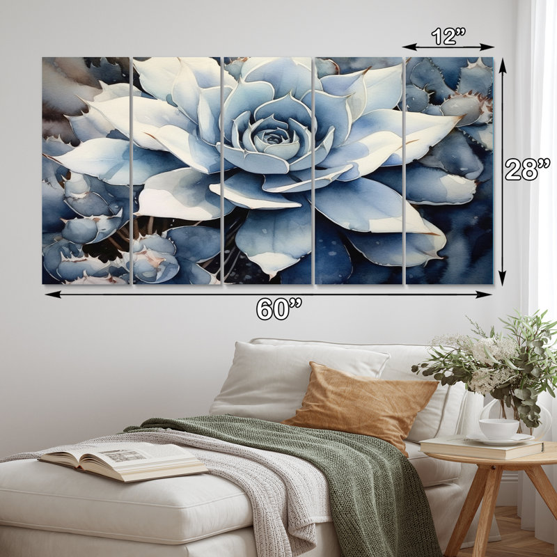 Blue White Cactus Minimal Collage I - Floral Metal Art Print Set