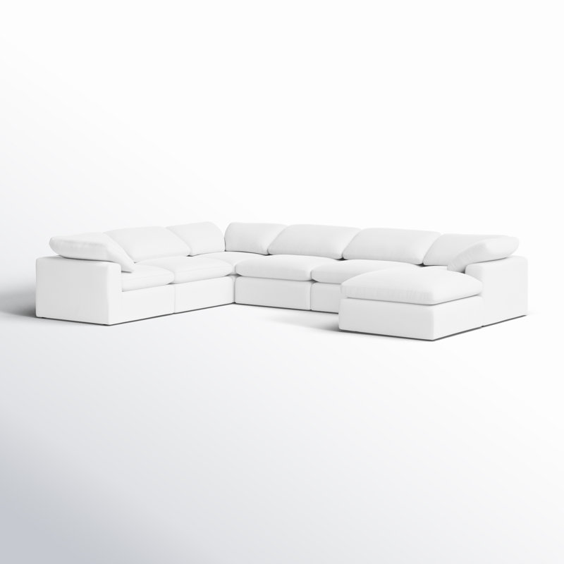 Wonardo Upholstered U-Shaped Sectional, Cotton White Fabric